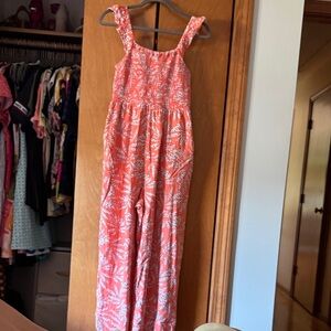 Loft Charming Coral Floral Jumpsuit with pockets